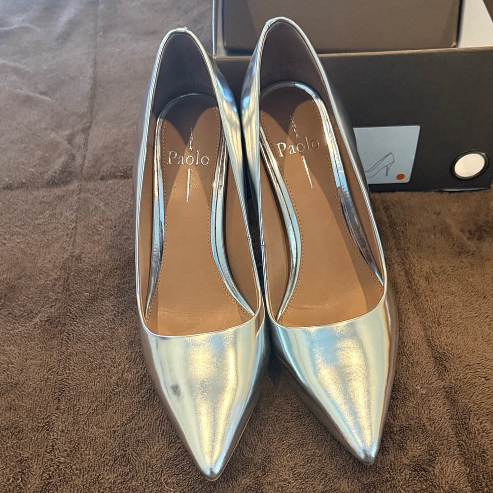 Paolo Metallic Silver Pointed-Toe Stiletto Pumps - Picture 6 of 7